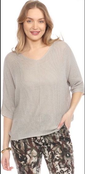 Flora Ashley Vneck Sparkly Lightweight Sweater (9219) Sand