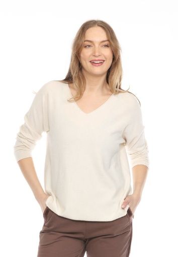 Flora Ashley Solid Vneck Lightweight Sweater (9007) Ivory