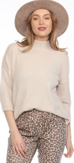 Flora Ashley Mock Neck 3/4 Sleeve Sweater (9829) Sand