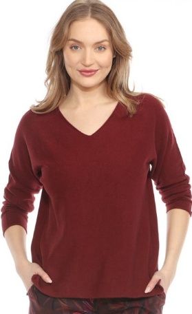 Flora Ashley Solid Vneck Lightweight Sweater (9007) Burgundy