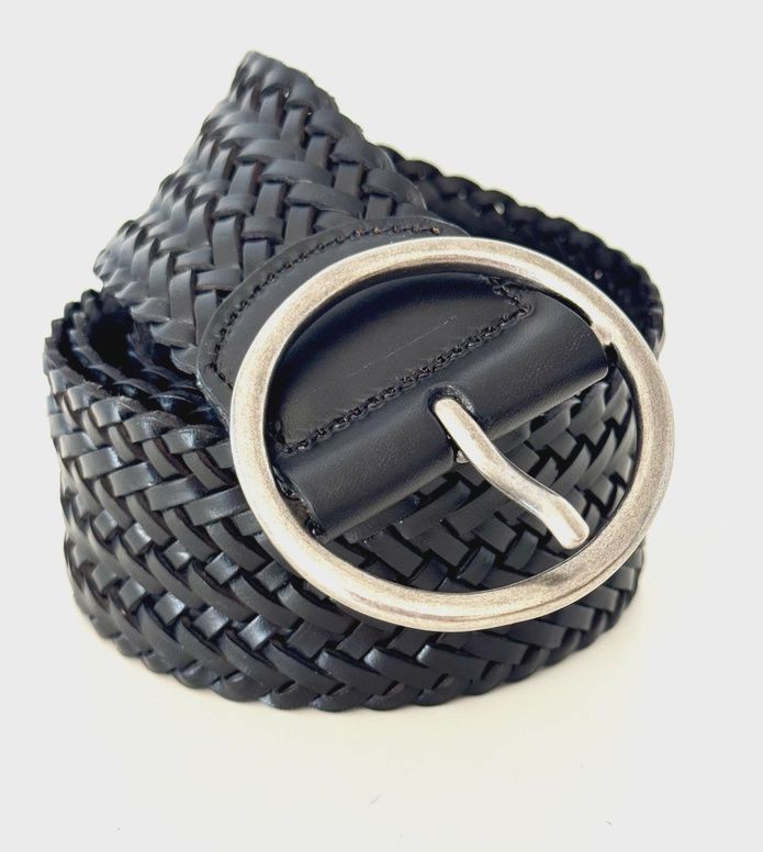 Classic Wide Braided Leather Belt in Black