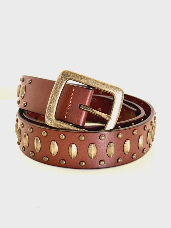 Cognac Leather with Aged Brass Studs