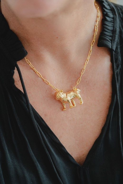 3D Bulldog Charm Necklace