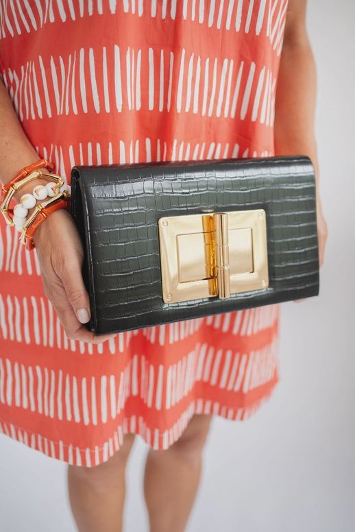 Lillian Black Croc Clutch