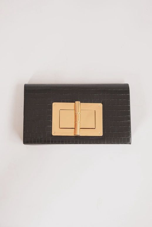Lillian Black Croc Clutch