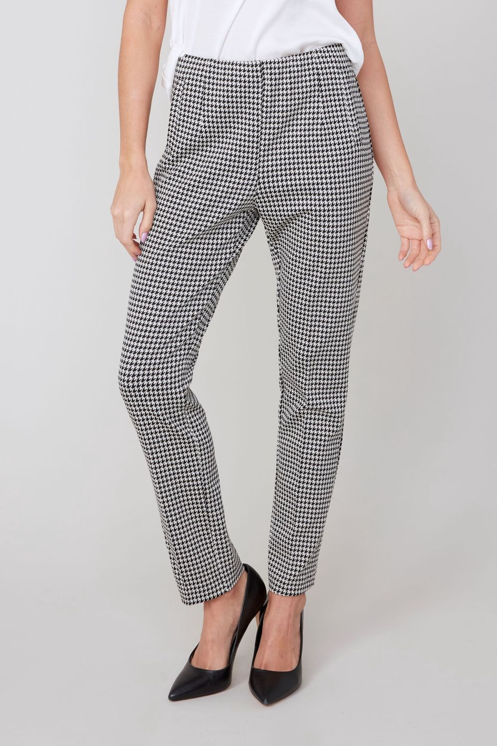 Renuar Flat Front Pants (R11039) Black &amp; White Houndstooth