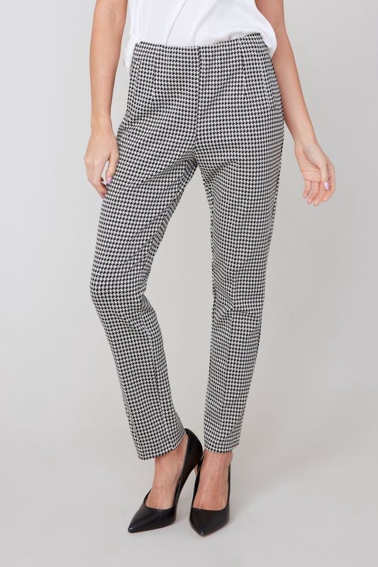 Renuar Flat Front Pants (R11039) Black &amp; White Houndstooth