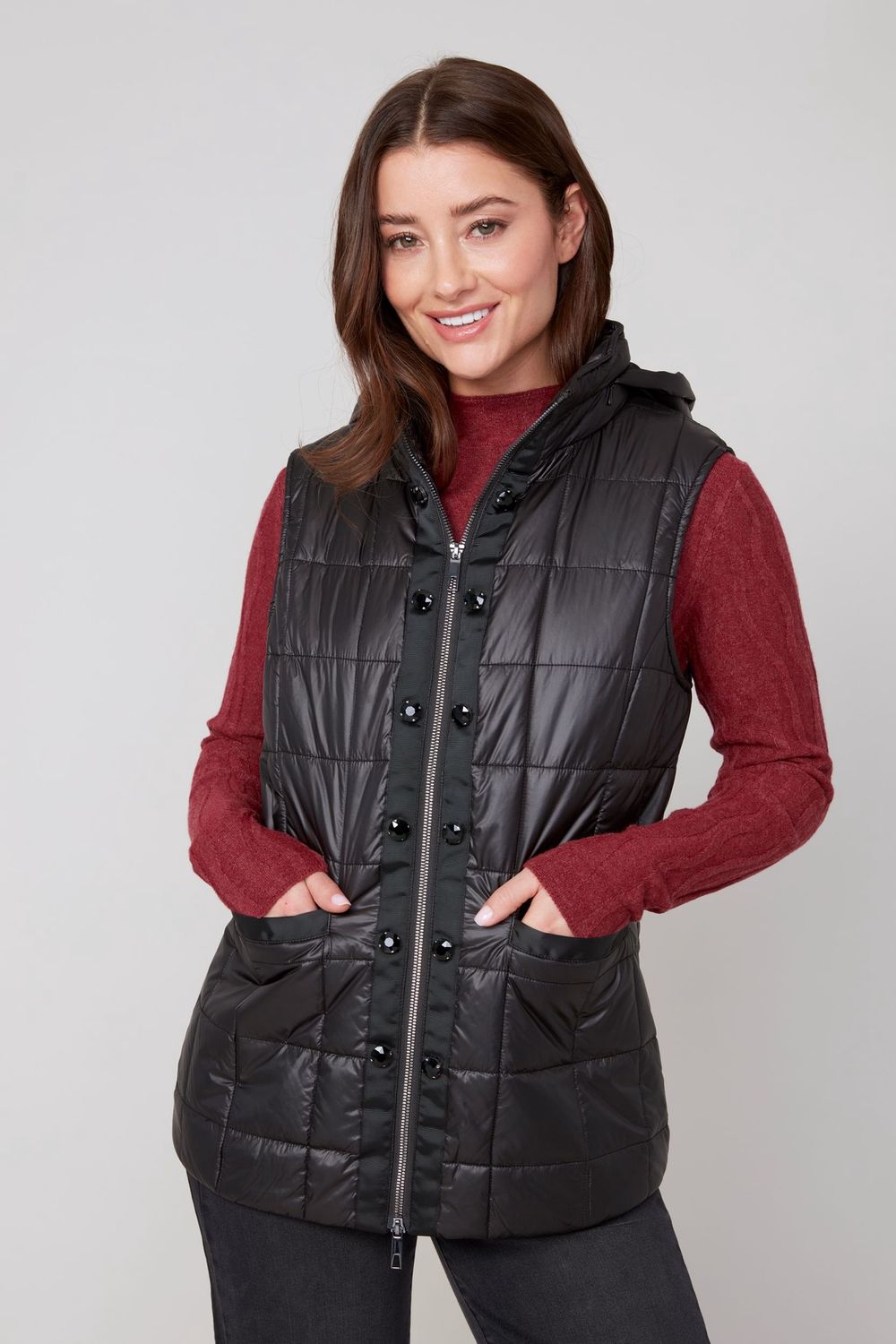 Renuar Hooded Puffer Vest (R3907L) Black
