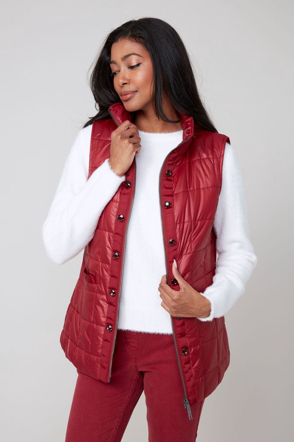 Renuar Hooded Puffer Vest (R3907L) Porto Red