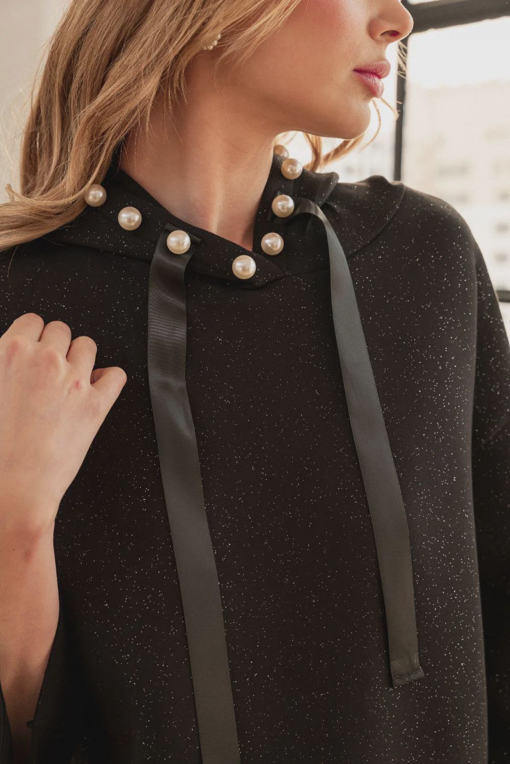 Joh. Francine Pearl Hoodie (7425) Black with Glitter