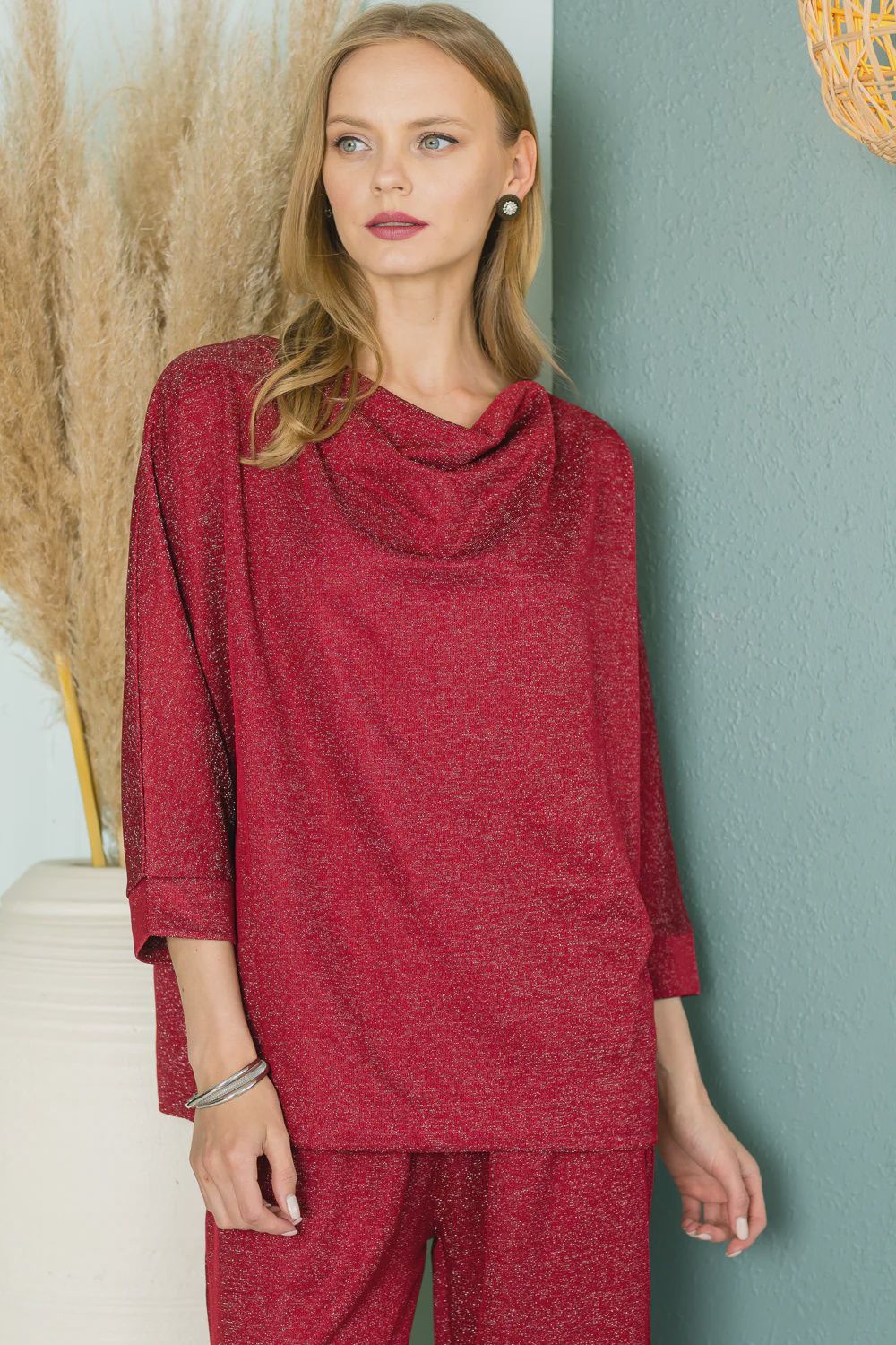 Joh. Kimberly Sparkling Stretch Knit Top (53069K) Wine