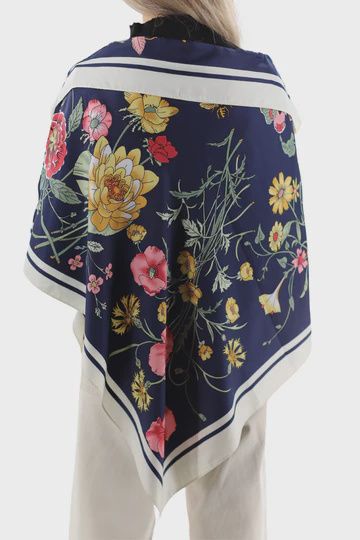 La Fiorentina Floral Print Poncho - Navy