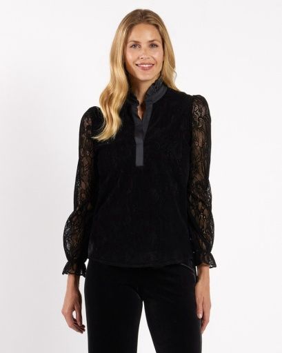 Jude Connally TERI Flocked Lace Top - Black Scallop