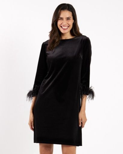 Jude Connally FRANCA Velvet &amp; Feather Dress - Black, Size: XS
