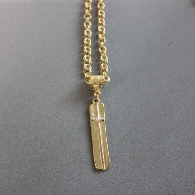 Gold Long Tag Cross Necklace