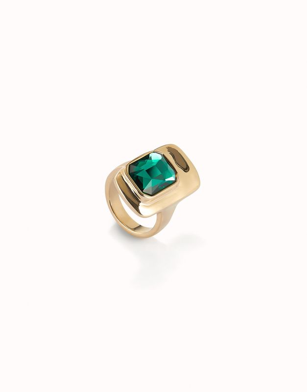 Green Crystal Ring - GOLD