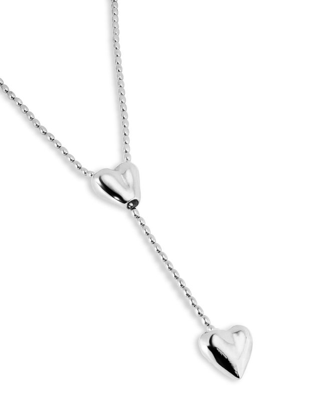 Long Adjustable Double Heart Necklace - Silver
