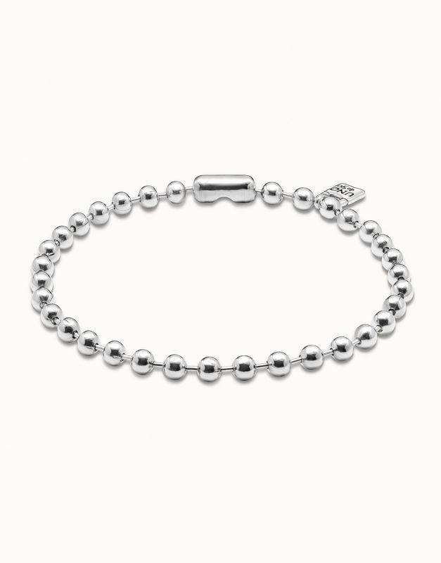 Short Beaded Necklace with Padlock - Silver
