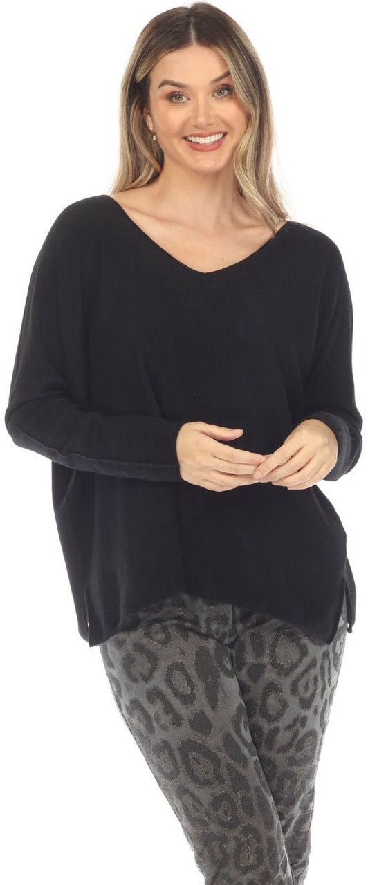 Flora Ashley Solid Vneck Lightweight Sweater (9007) Black