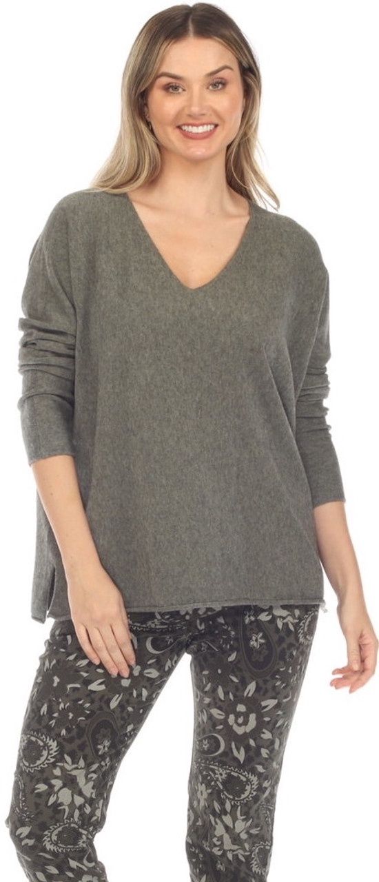 Flora Ashley Solid Vneck Lightweight Sweater (9007) Olive