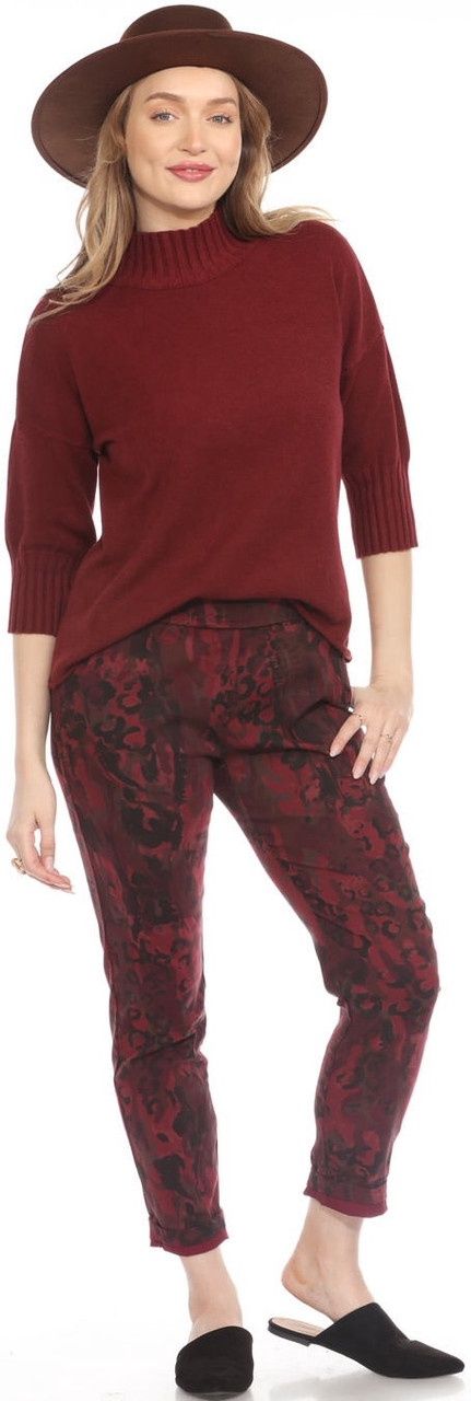 Flora Ashley Mock Neck 3/4 Sleeve Sweater (9829) Burgundy