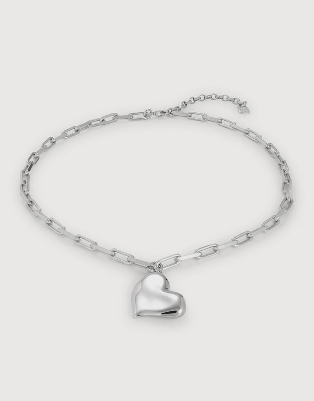 Link Chain Necklace with Heart - Silver