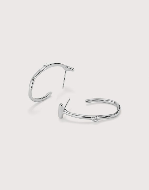 Hoop Earrings with White Topaz - Silver