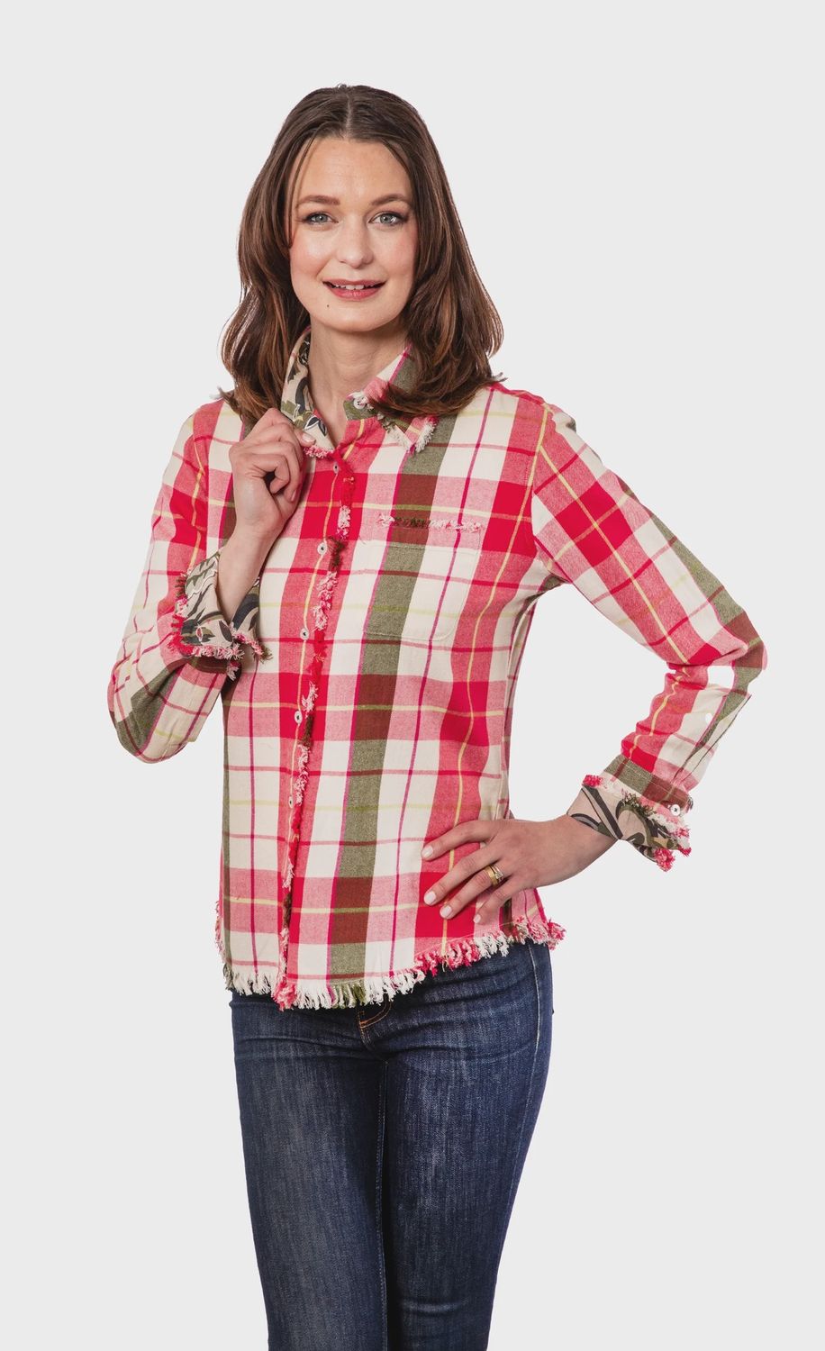 Tizzie Cape Cod Tunic (4949-F827) Pink &amp; Green Flannel