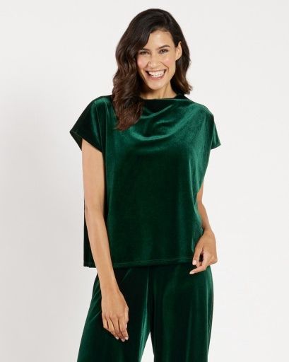 Jude Connally TILLIE Stretch Velvet Top - Palace Green, Colour: PALACE GREEN, Size: S