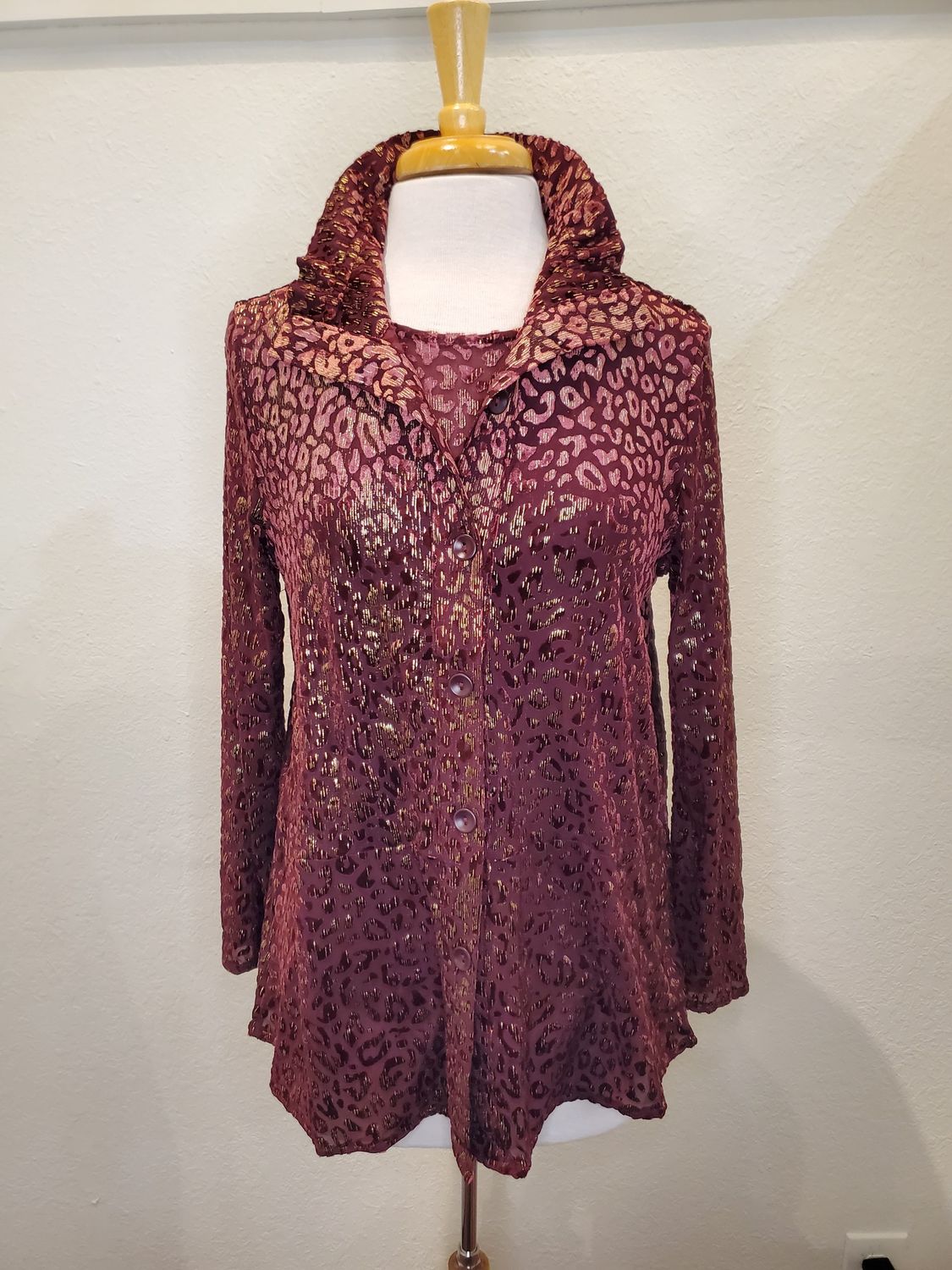 Damee Leopard Burnout Shirt Twin Set (31440) Red