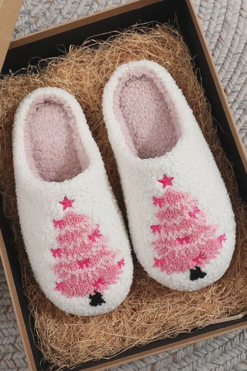 LDC Christmas Tree House Slippers - Pink &amp; White