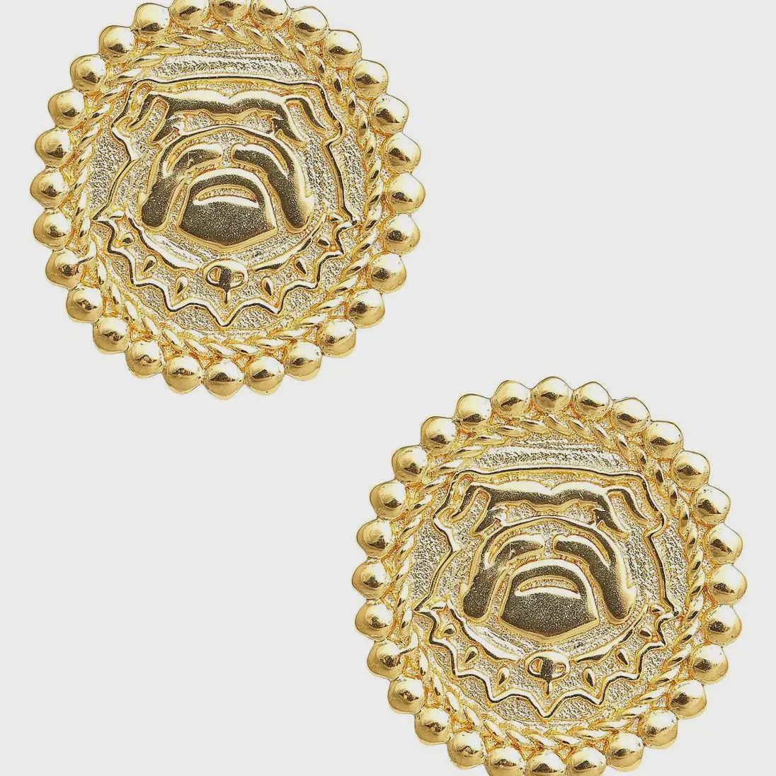 Gold Bulldog Coin Stud Earrings