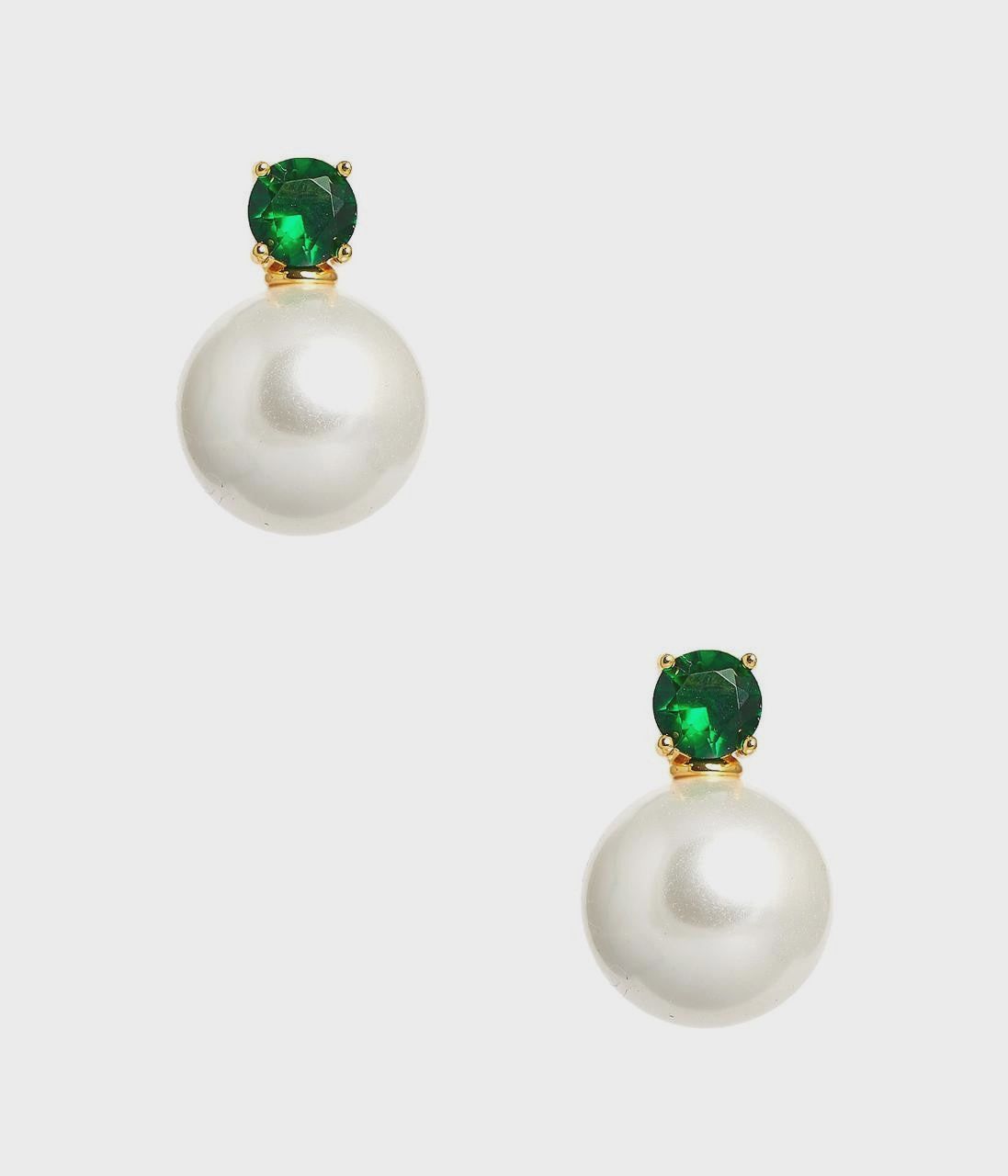 Emerald &amp; Pearl Stud Earrings