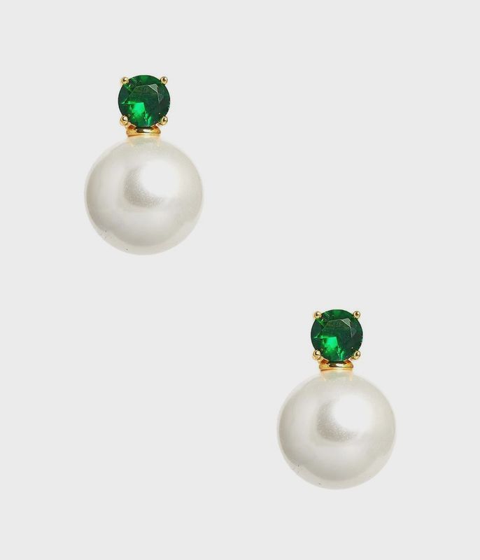 Emerald &amp; Pearl Stud Earrings