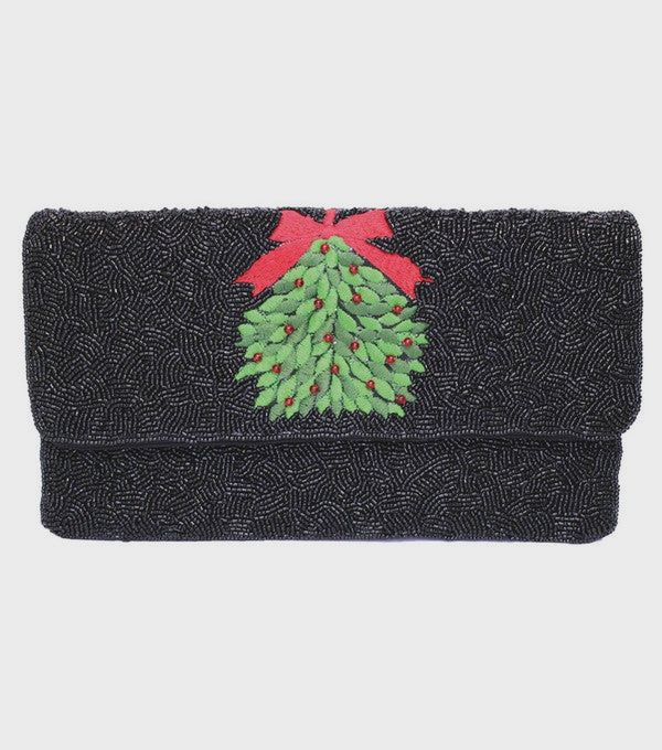 Black Beaded Mistletoe Clutch