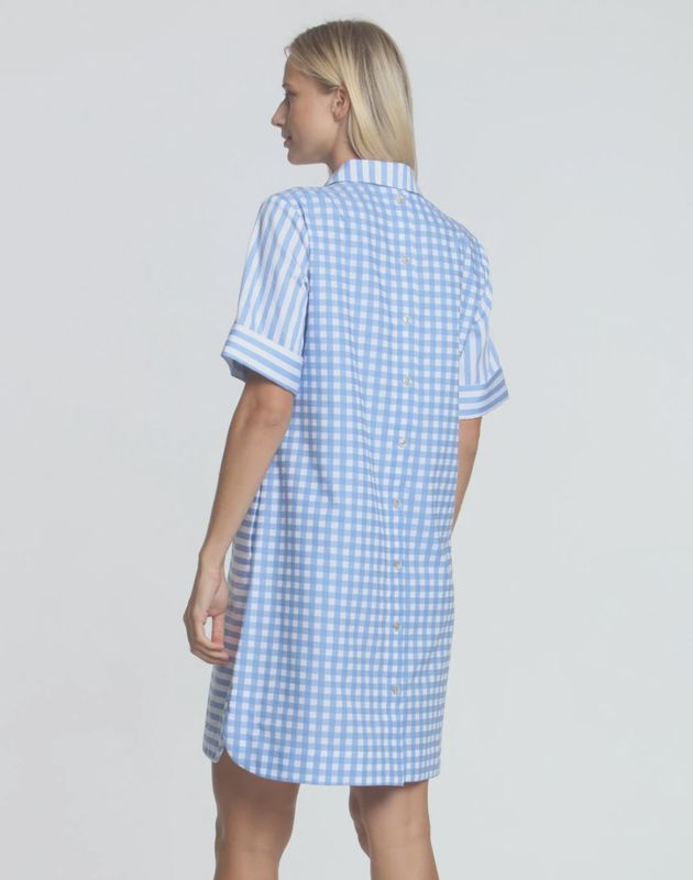 Hinson Wu "Aileen" Short Sleeve Button Back Dress (1610498) Blue &amp; White