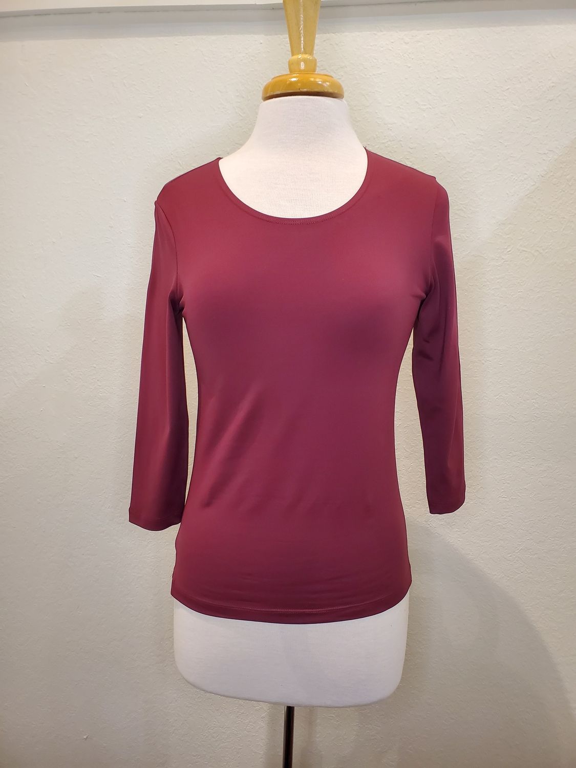 A&#39;Nue 3/4 Sleeve Crew Neck Top (AB092) Wine