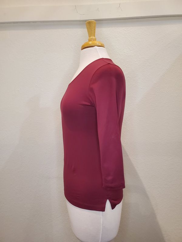 A'Nue 3/4 Sleeve Crew Neck Top (AB092) Wine