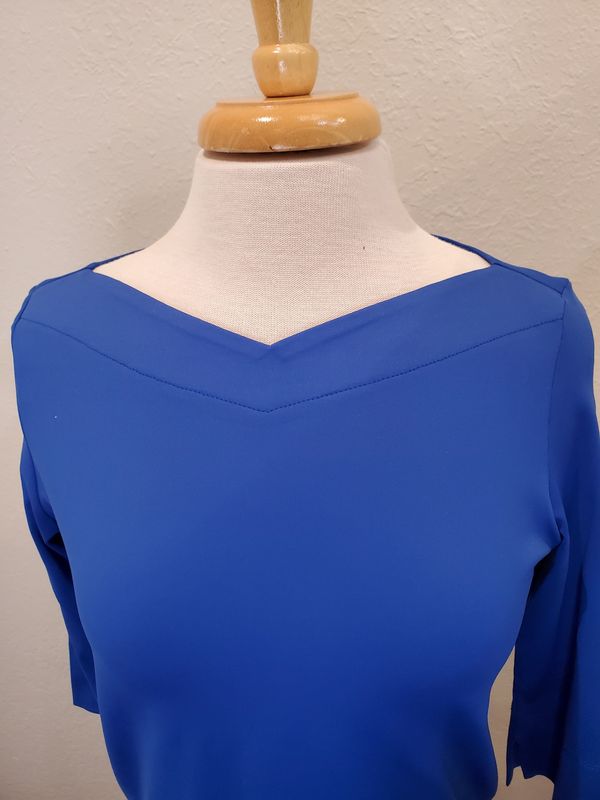 A'Nue V-Boatneck 3/4 Sleeve Top (AB037) Electric Blue