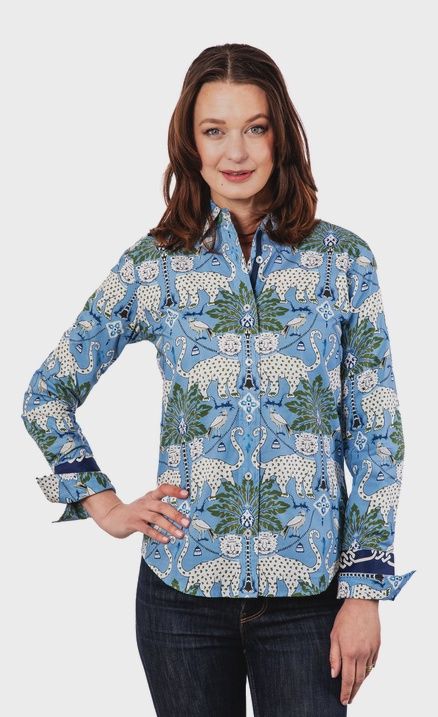 Tizzie "Rome" Shirt (402-F2061) Blue w/Cheetahs