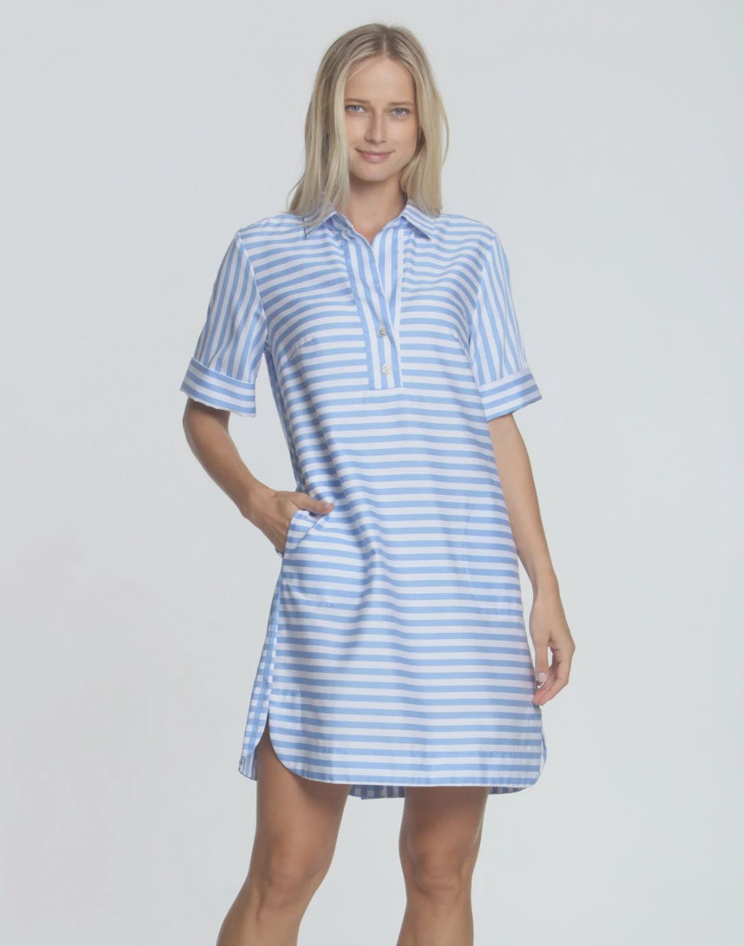 Hinson Wu "Aileen" Short Sleeve Button Back Dress (1610498) Blue &amp; White, Size: XS