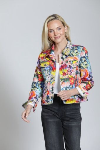 APNY Printed Denim Jacket (B18A1) Multicolor Blue, Size: XS