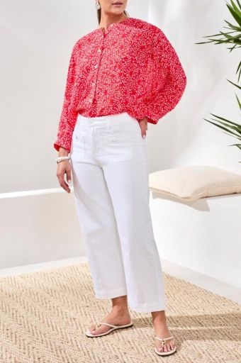 Tribal Sophia Hugging Crop Denim Palazzo (6148O-5019), Colour: EGGSHELL, Size: 2