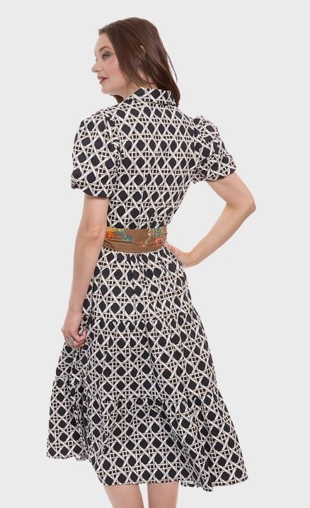 Dizzy-Lizzie Litchfield Long Dress (6634-R134B) Black &amp; White Rattan Print