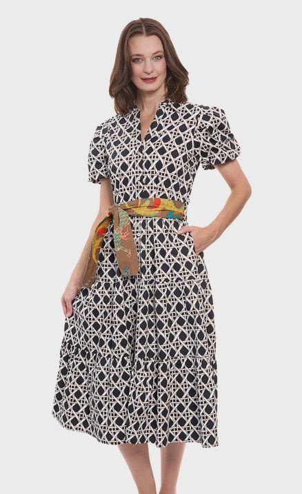 Dizzy-Lizzie Litchfield Long Dress (6634-R134B) Black &amp; White Rattan Print