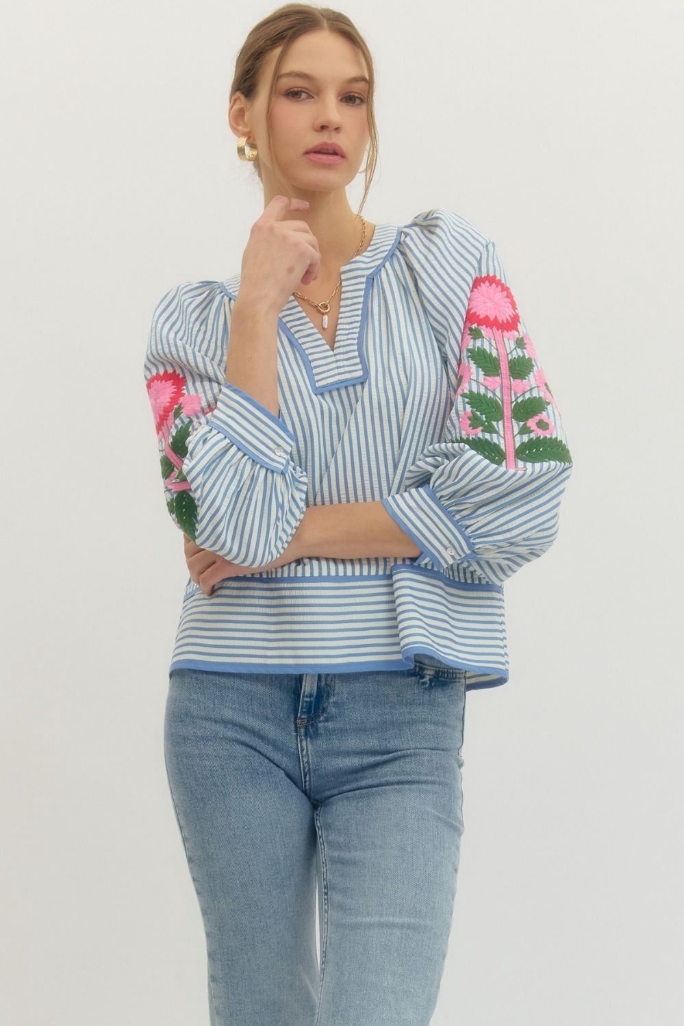 Entro Blue Stripe Blouse (T28835)