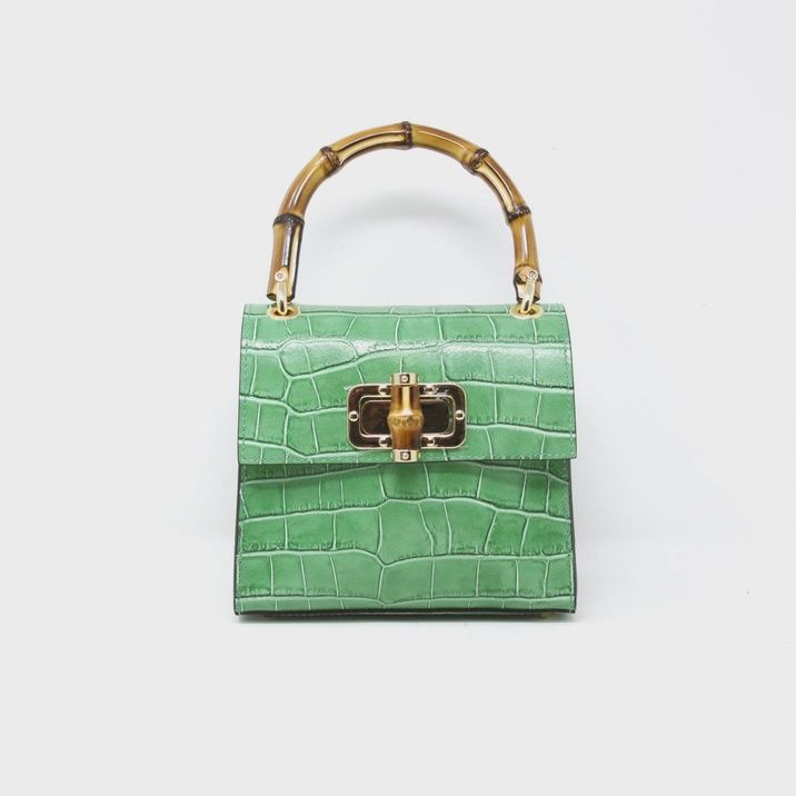 Bamboo Handle Leather Bag