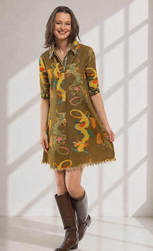 Dizzie Lizzie Chatham Dress Olive Dragons (615A-F5009)