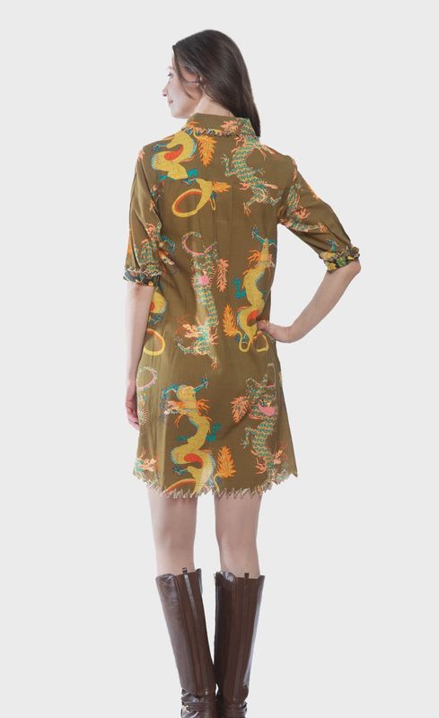 Dizzie Lizzie Chatham Dress Olive Dragons (615A-F5009)