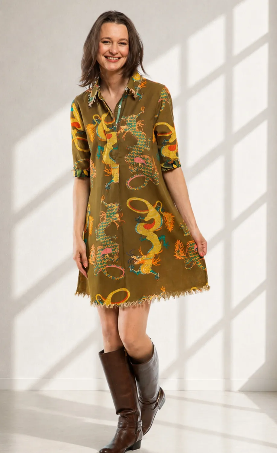 Dizzie Lizzie Chatham Dress Olive Dragons (615A-F5009)